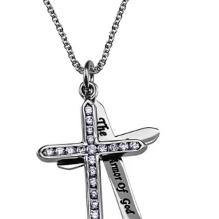 Armor of God Cross Women Necklace- Silver