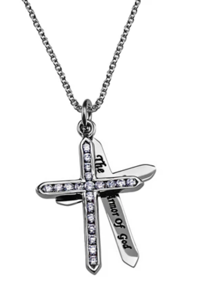 Armor of God Cross Women Necklace- Silver